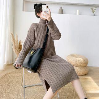 High Neck Ribbed Knit Dress