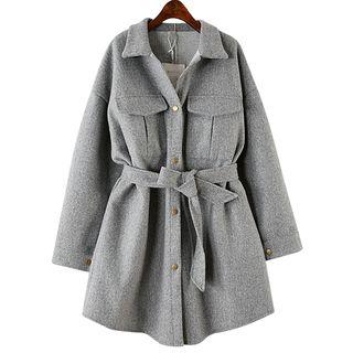 Dual-pocket Snap-buttoned Long Jacket