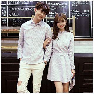 Women Striped Matching Couple Shirtdress / Men Striped Shirt