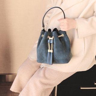 Tasseled Genuine Leather Bucket Bag