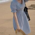 V-neck Ruched Tied-waist Short Sleeve Dress
