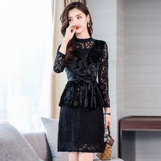 Inset Long-sleeve Dress Velour Vest