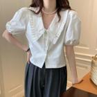 Puff-sleeve Cropped Blouse Off-white - One Size