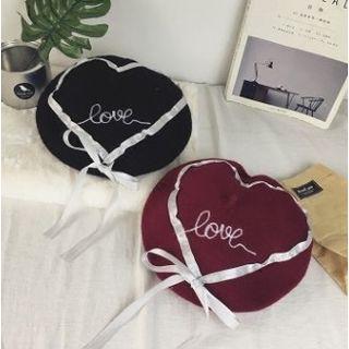 Letter Embroidered Ribbon Accent Beret