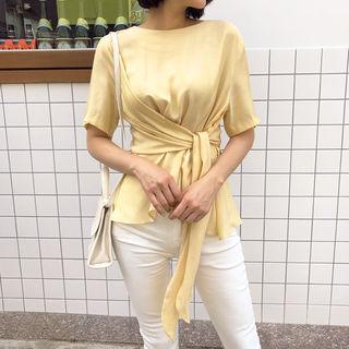Round-neck Wrap-front Top