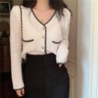 Long Sleeve Contrast Trim Buttoned Cropped Cardigan