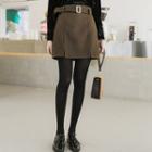 Slit-hem Mini Skirt With Belt
