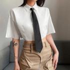 Set: Short-sleeve Crop Shirt + Necktie