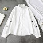 Long Sleeve Mock Neck Print Shirt White - One Size