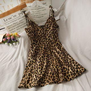Leopard-print Sleeveless Mini Dress Yellow - One Size