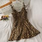 Leopard-print Sleeveless Mini Dress Yellow - One Size