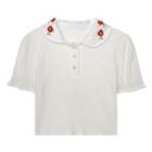 Short-sleeve Flower Embroidered Cropped Top White - One Size
