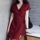Plain Asymmetric V-neck A-line Dress