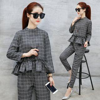 Set: 3/4-sleeve Ruffle Top + Harem Pants