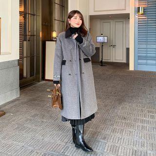 Color Block Double-breasted Long Jacket