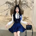Long-sleeve Shirt / Necktie / Vest / Mini A-line Skirt / Brooch / Set