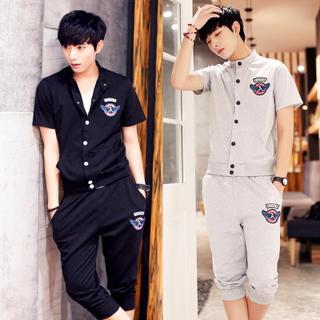 Set: Appliqu  Button Jacket + Sweatpants