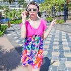 Printed Panel Frilled Swimsuit