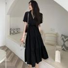 Short-sleeve V-neck Plain Layered Dress