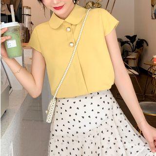 Cap-sleeve Buttoned Collared Top