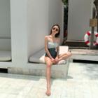 Asymmetric-detail Color-block Swimsuit