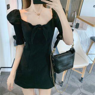Off-shoulder Blouse / Puff-sleeve Mini A-line Dress