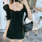 Off-shoulder Blouse / Puff-sleeve Mini A-line Dress