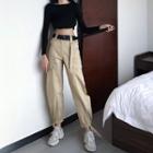 Cropped Long-sleeve T-shirt / Cropped Cargo Pants With Belt