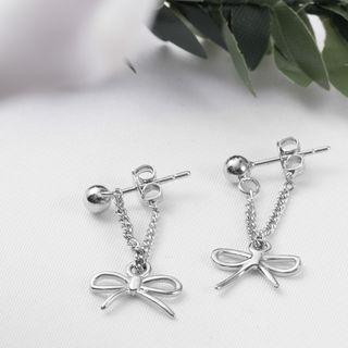 925 Sterling Silver Ribbon Accent Earring 1 Pair - Silver - One Size