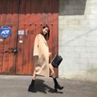 Snap-button Wool Long Coat Beige - One Size