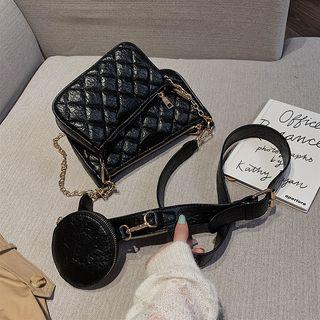 Set: Quilted Faux Leather Crossbody Bag + Pouch