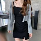 Set: Spaghetti-strap Mini A-line Dress + Cropped Cardigan