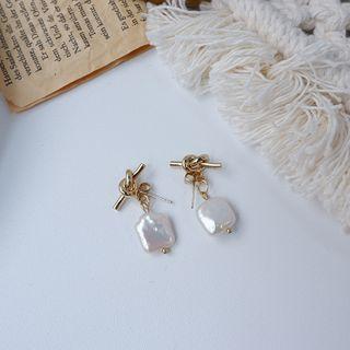 Faux Pearl Knotted Dangle Earring White Pearl - Gold - One Size