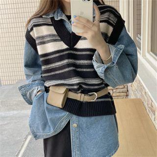 Striped Sweater Vest / Denim Shirt
