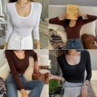 U-neck Wool Blend Slim-fit T-shirt