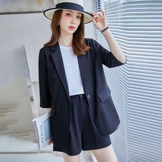Short-sleeve Single-button Blazer / Camisole Top / Dress Shorts / Set