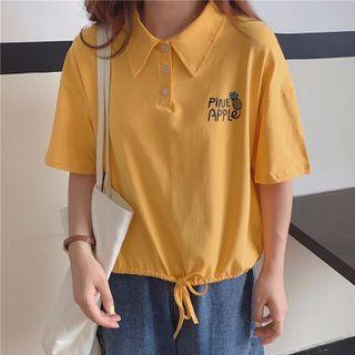 Short-sleeve Fruit Print Drawstring Polo Shirt