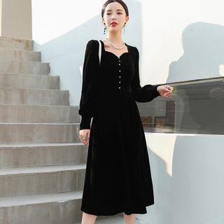 Long-sleeve Sweetheart Neckline Midi A-line Dress