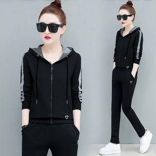 Set: Heart Embroidered Zip Hoodie + Sweatpants