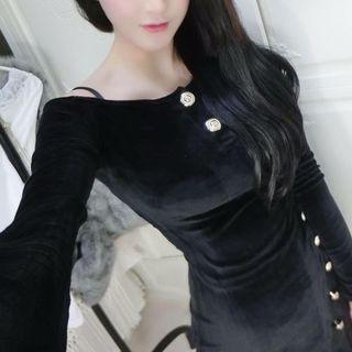 Velvet Long-sleeve Sheath Party Dress