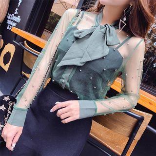 Beaded Mesh Blouse With Camisole Top