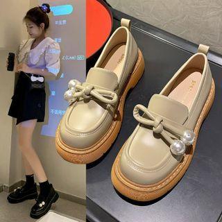 Faux Pearl Ribbon Loafers