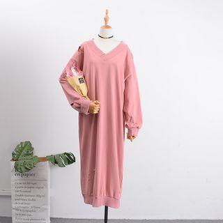 Long-sleeve Ripped Midi Dress