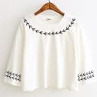 Embroidered 3/4-sleeve Cropped T-shirt