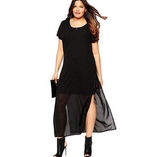 Plain Short Sleeve Chiffon Maxi Dress