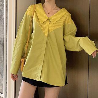 Stripe Stitching V-neck Shirt