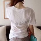 Short-sleeve Rhinestone Embellished T-shirt White - One Size