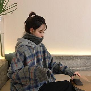 Paneled Plaid Hoodie