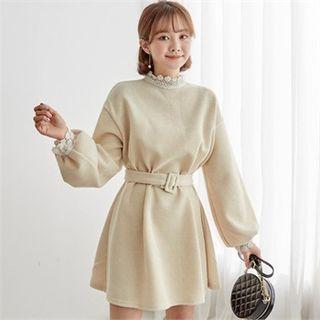 Crochet-trim Corduroy Mini Dress With Belt