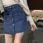 Heart Print Button-up Denim Skirt